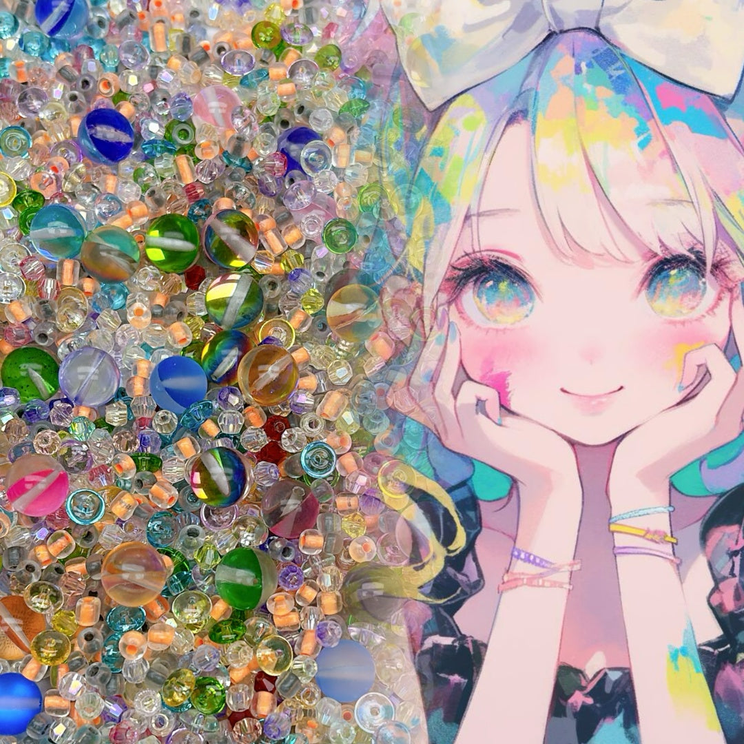 108番  虹のパレット | ドリーミーABカラーガラスビーズ素材キット DIY原宿風ブレスレットパーツ