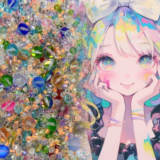 108番  虹のパレット | ドリーミーABカラーガラスビーズ素材キット DIY原宿風ブレスレットパーツ