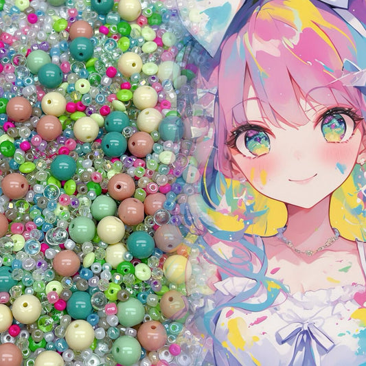 109番  春のガーデン | ミントグリーンとドッグウッドピンクのガラスビーズパーツパック DIY優しい雰囲気のハンドメイド