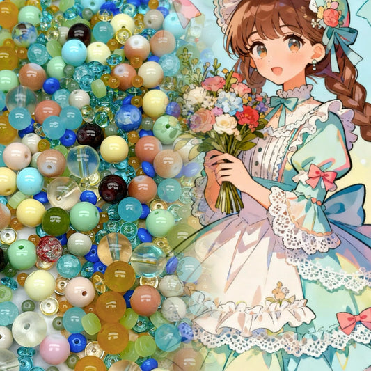 116番   モネの庭 | 油絵風少女 カラフルガラスビーズパーツパック DIY森ガール風ブレスレット