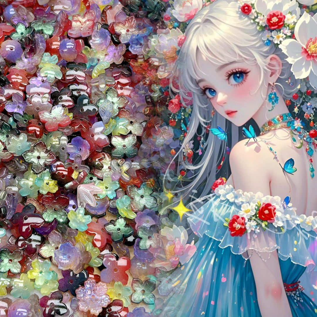 104番  秘密の花園 | フラワーフェアリーシリーズ カラフル琉璃フラワーチャーム DIY手作りネックレス・イヤリング用パーツ
