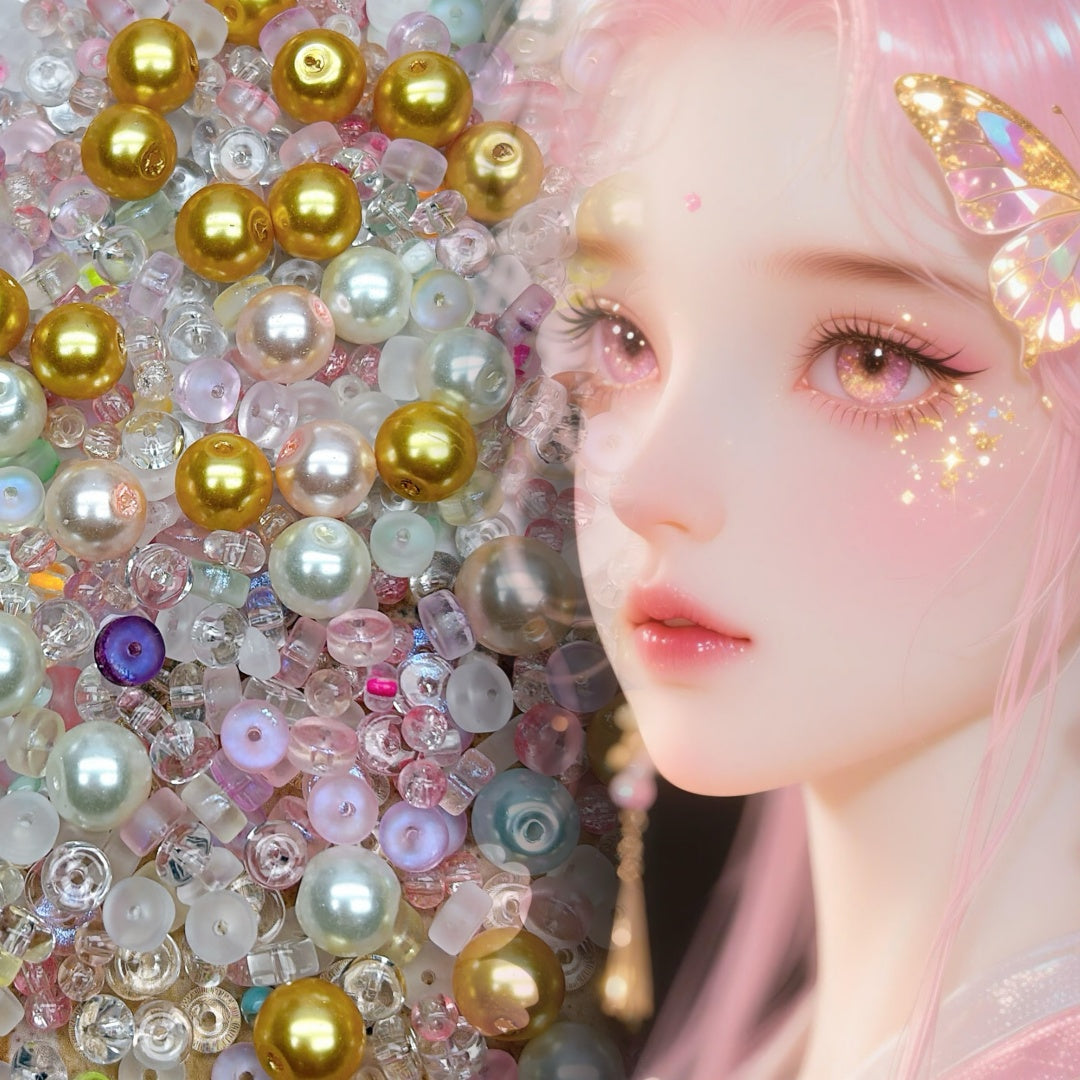 106番  浮光の旧夢 | ソフトピーチピンク＆ゴールド ガラスアクセサリー素材 DIYロリータ風ハンドメイド