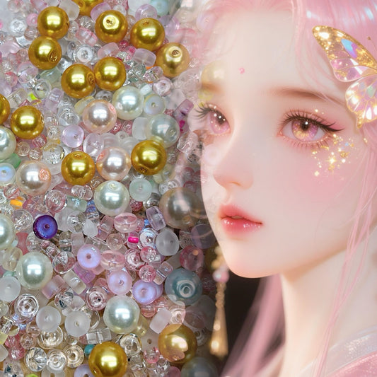 106番  浮光の旧夢 | ソフトピーチピンク＆ゴールド ガラスアクセサリー素材 DIYロリータ風ハンドメイド