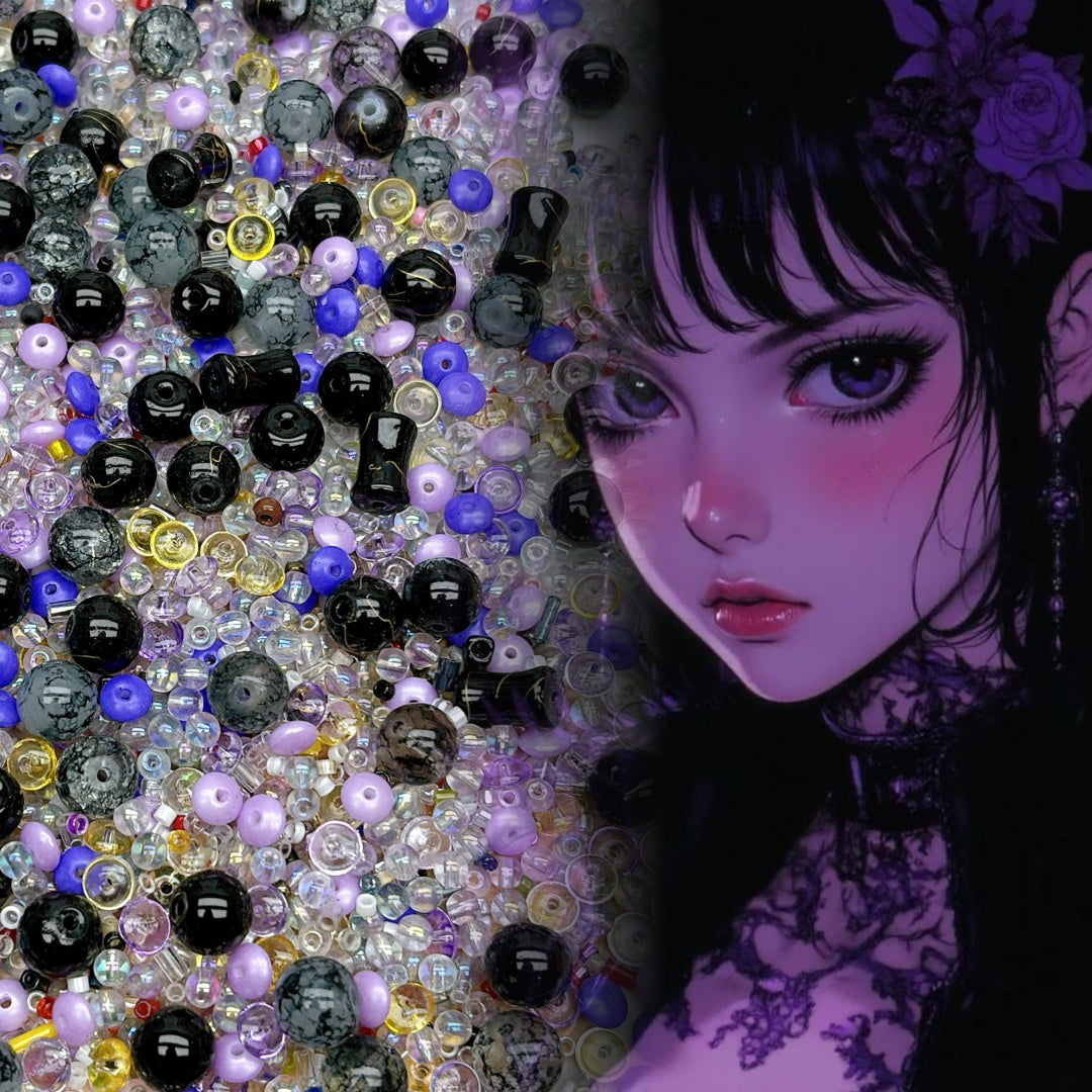112番  魔女の囁き | ダークゴシック風パープル＆ブラック系ガラスビーズ DIYヴィンテージ・ミステリアスアクセサリー素材