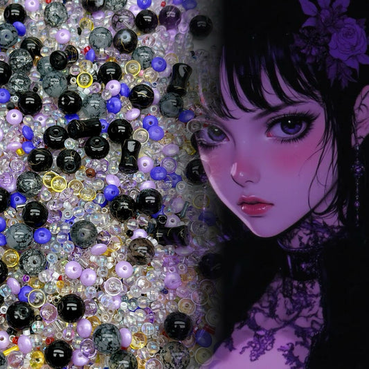 112番  魔女の囁き | ダークゴシック風パープル＆ブラック系ガラスビーズ DIYヴィンテージ・ミステリアスアクセサリー素材