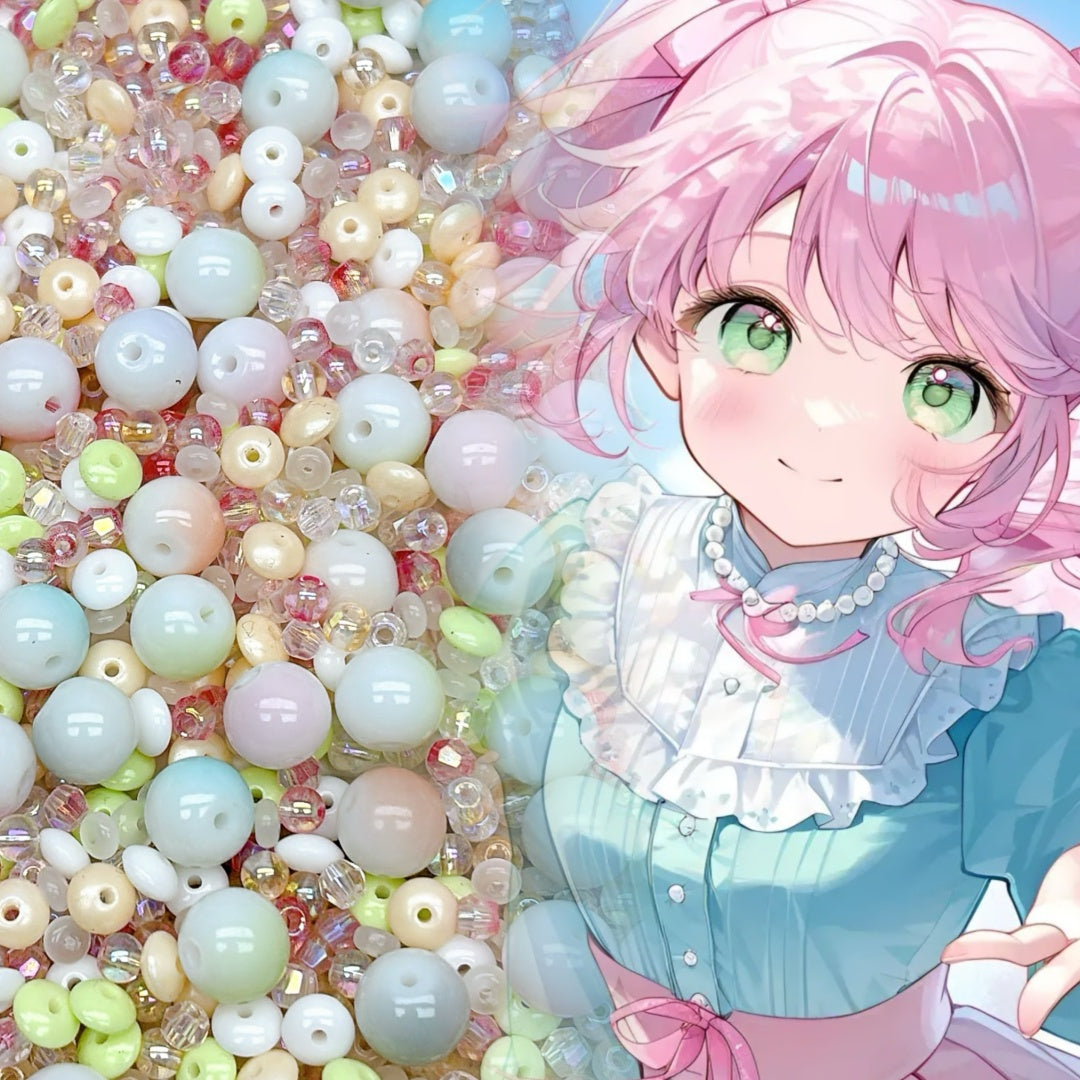 113番  苺のわたあめ | クリーミーマカロンカラー系ガラスビーズ DIYスイートガール風ブレスレット素材