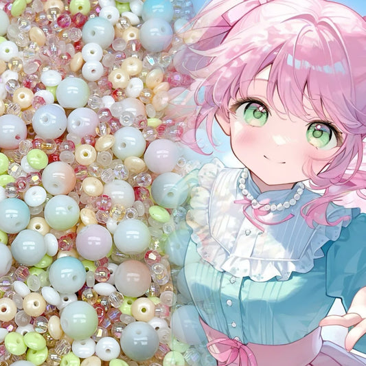 113番  苺のわたあめ | クリーミーマカロンカラー系ガラスビーズ DIYスイートガール風ブレスレット素材