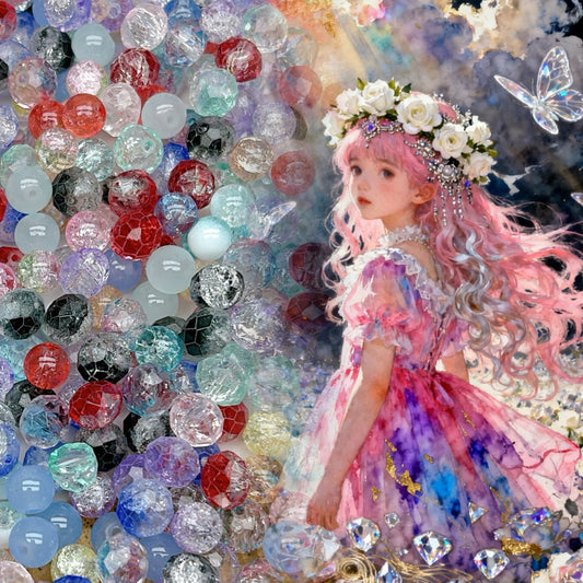 115番  ステンドグラスの夢 | カラフルなクラックガラスビーズセット DIYレトロ少女風アクセサリーパーツ