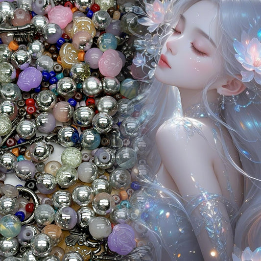 117番   銀色の月河 | 夢の妖精テーマ ガラスビーズ＆メタルパーツ DIY幻想的なハンドメイド