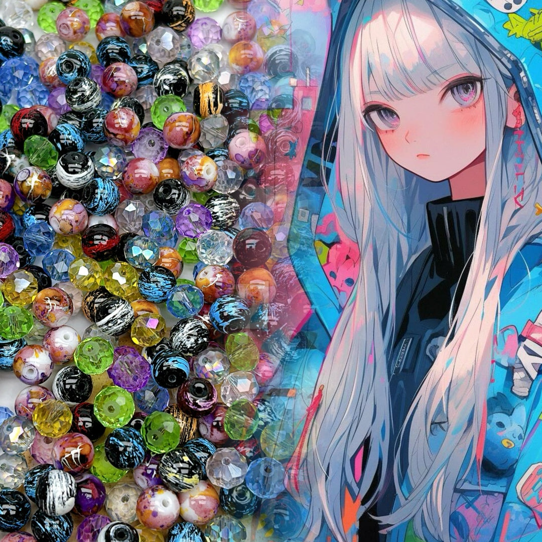 118番   ストリート・グラフィティ | トレンドのスプラッターカラーガラスビーズ DIY個性的なブレスレット・アクセサリー素材
