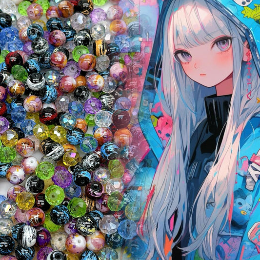 118番   ストリート・グラフィティ | トレンドのスプラッターカラーガラスビーズ DIY個性的なブレスレット・アクセサリー素材