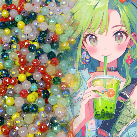 98番  夏のレモンソーダ | 元気少女カラフルガラスビーズ DIYハンドメイドブレスレット素材