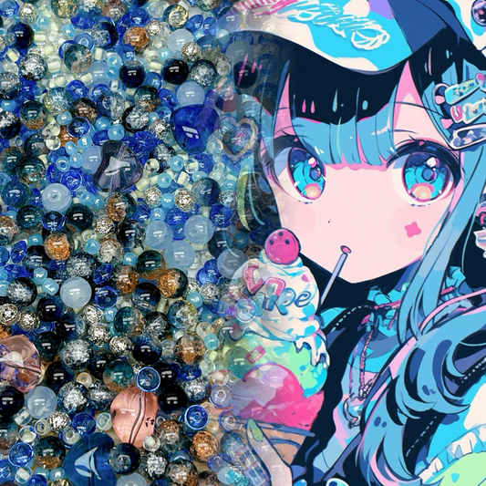 99番  サイバー・スイートハート | 未来風ブルー系ガラスビーズ DIYトレンドアクセサリーパーツ
