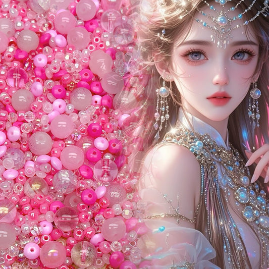 111番   桃花流水 | 夢幻のピーチピンクガラスビーズパーツセット DIY優しい雰囲気のアクセサリー